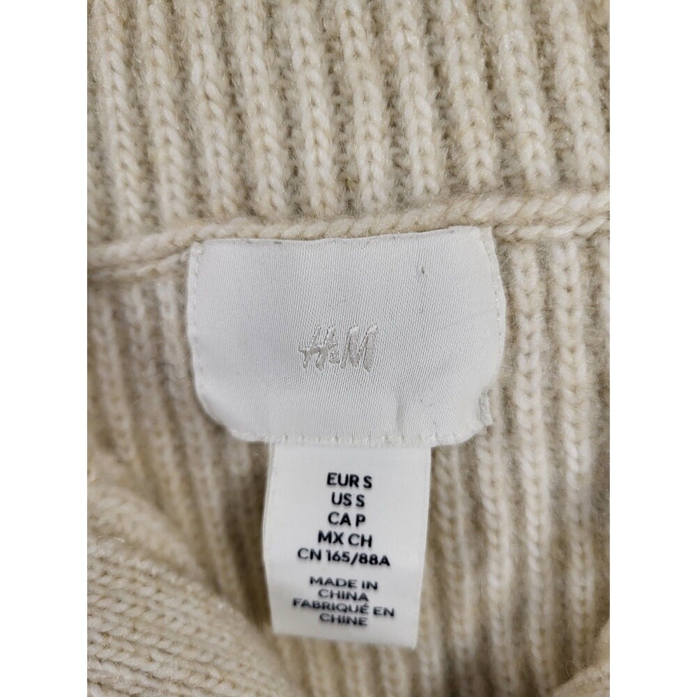H&M Striped Half-Zip Ribbed Knit Sweater Cream  Black Women's Size Small